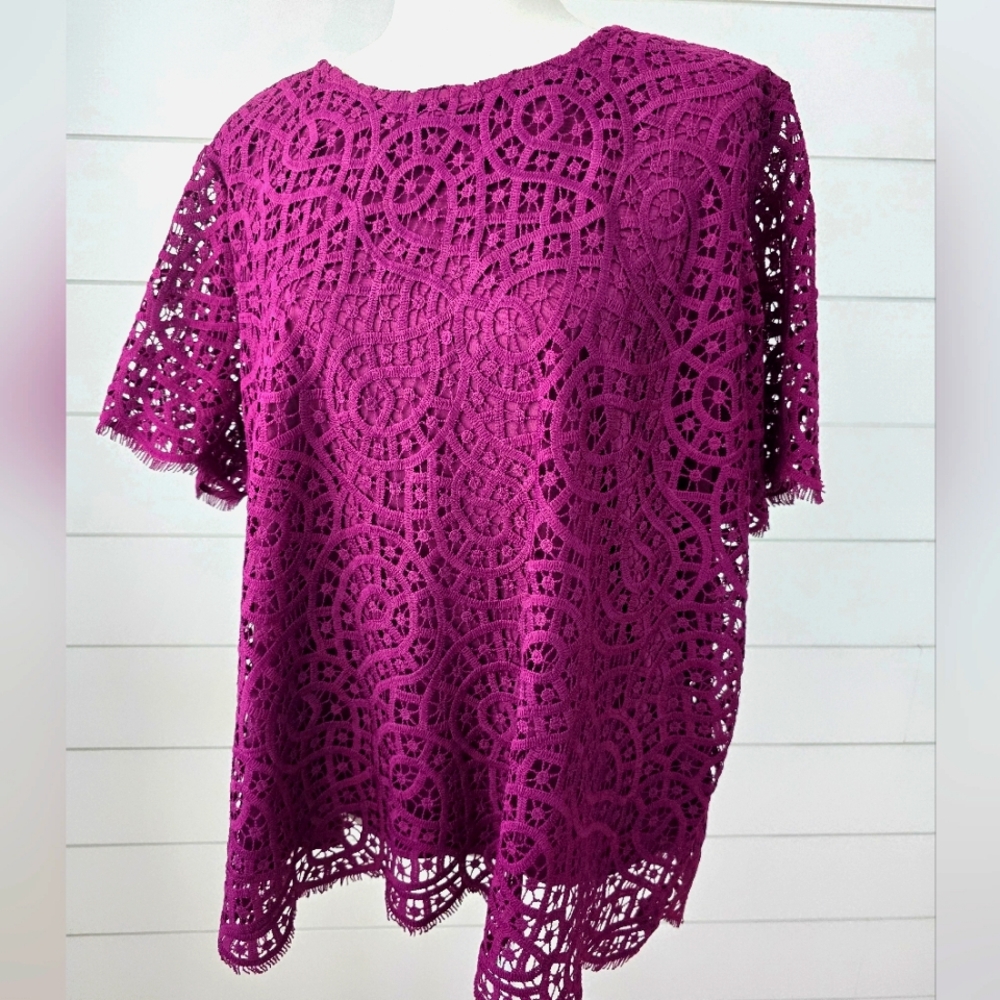 Philosophy Eyelet purple Plus Size Blousse Shirt size 2x - Picture 2 of 8